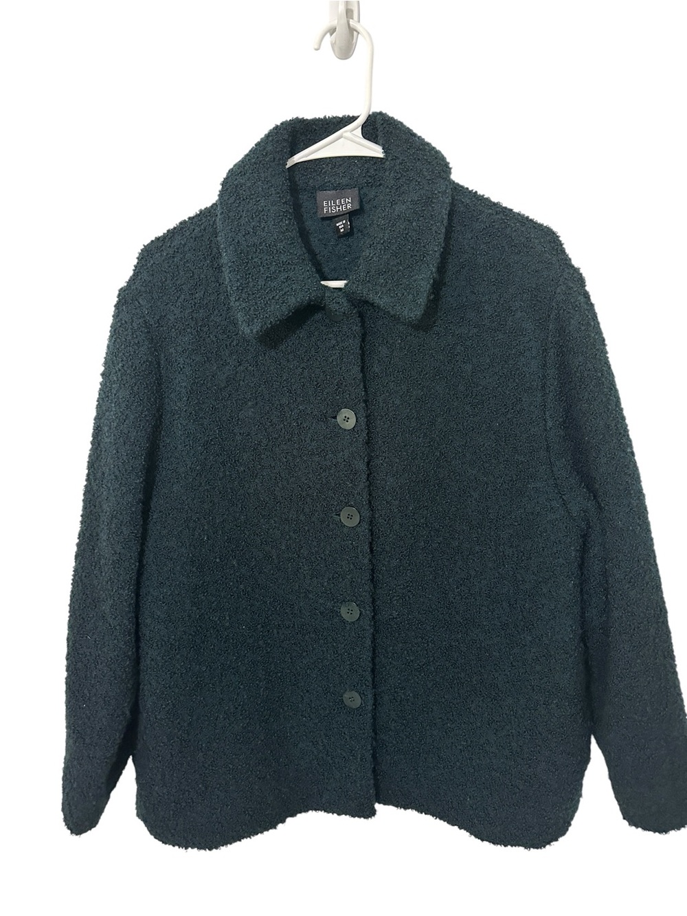 Eileen Fisher Dark Teal Teddy Bouclé Button Jacket Size M
